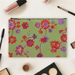 Mid Century Retro Floral 1970s 1960s Pattern 76 Cosmetic Bag (large) by violetheavensky