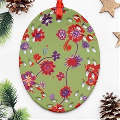 Mid Century Retro Floral 1970s 1960s Pattern 76 Ornament (oval Filigree) by violetheavensky