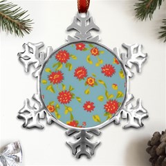 Mid Century Retro Floral 1970s 1960s Pattern 78 Metal Small Snowflake Ornament by violetheavensky
