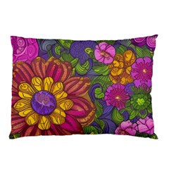 Mid Century Retro Floral 1970s 1960s Pattern 55 Pillow Case (two Sides) by violetheavensky