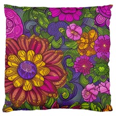 Mid Century Retro Floral 1970s 1960s Pattern 55 Large Cushion Case (two Sides) by violetheavensky