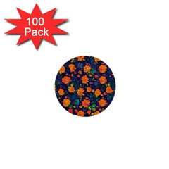 Mid Century Retro Floral 1970s 1960s Pattern 61 1  Mini Buttons (100 Pack)  by violetheavensky