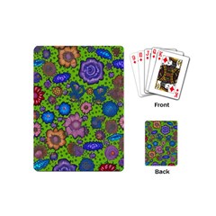 Mid Century Retro Floral 1970s 1960s Pattern 59 Playing Cards Single Design (mini) by violetheavensky