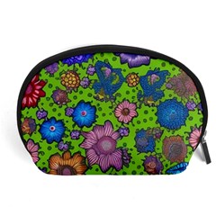 Mid Century Retro Floral 1970s 1960s Pattern 59 Accessory Pouch (large) by violetheavensky