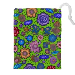 Mid Century Retro Floral 1970s 1960s Pattern 59 Drawstring Pouch (4xl) by violetheavensky