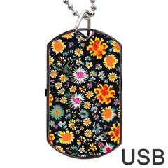 Mid Century Retro Floral 1970s 1960s Pattern 57 Dog Tag Usb Flash (two Sides) by violetheavensky