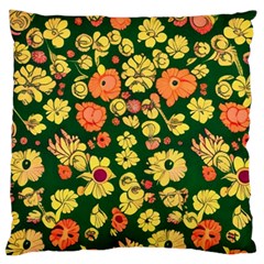 Mid Century Retro Floral 1970s 1960s Pattern 68 Large Premium Plush Fleece Cushion Case (one Side) by violetheavensky
