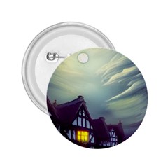 Village Moon Cloudy Historical Tudor Architecture Houses Town Night Windows City 2 25  Buttons by Posterlux
