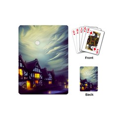 Village Moon Cloudy Historical Tudor Architecture Houses Town Night Windows City Playing Cards Single Design (mini) by Posterlux