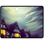 Village Moon Cloudy Historical Tudor Architecture Houses Town Night Windows City 80  x 56  Two Sides Fleece Blanket (Large) 80 x60  Blanket Back