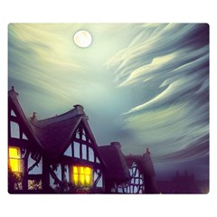 Village Moon Cloudy Historical Tudor Architecture Houses Town Night Windows City 50  X 40  Premium Plush Fleece Blanket (small) by Posterlux