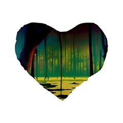 Nature Swamp Water Sunset Spooky Night Reflections Bayou Lake Standard 16  Premium Flano Heart Shape Cushions by Posterlux