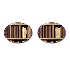 Books Bookshelves Office Fantasy Background Artwork Book Cover Apothecary Book Nook Literature Libra Cufflinks (oval) by Posterlux