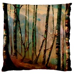 Woodland Woods Forest Trees Nature Outdoors Mist Moon Background Artwork Book Large Premium Plush Fleece Cushion Case (two Sides) by Posterlux