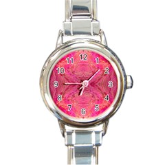 Pink Pour  Round Italian Charm Watch by kaleidomarblingart
