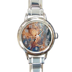 Blue Flow Round Italian Charm Watch by kaleidomarblingart